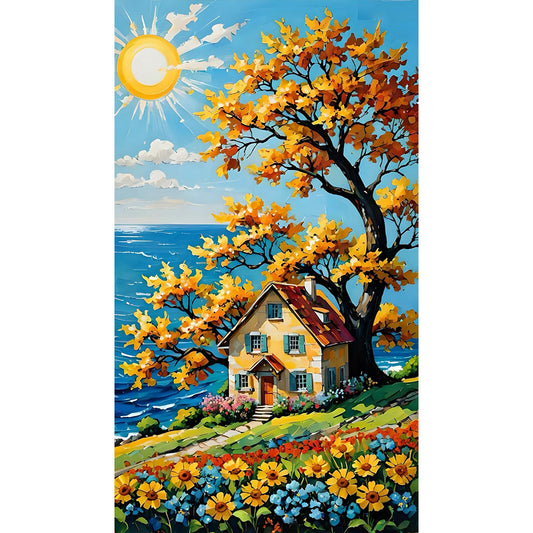 Hillside House - Full Round Drill Diamond Painting 40*70CM