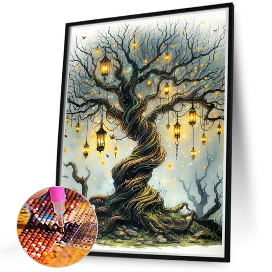 Dead Tree With Hanging Lamp - Full Round Drill Diamond Painting 40*50CM
