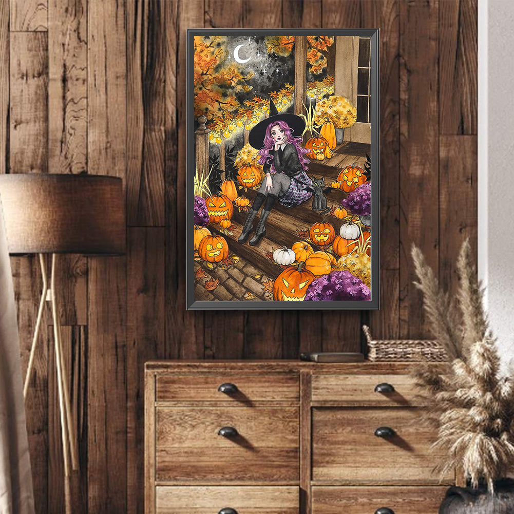 Pumpkin Witch Girl - Full Round Drill Diamond Painting 40*60CM