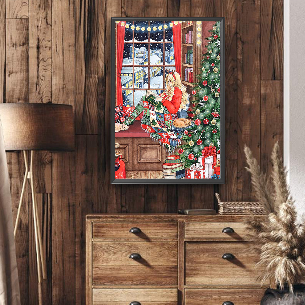 Snowy Night Christmas Girl - Full Round Drill Diamond Painting 40*60CM