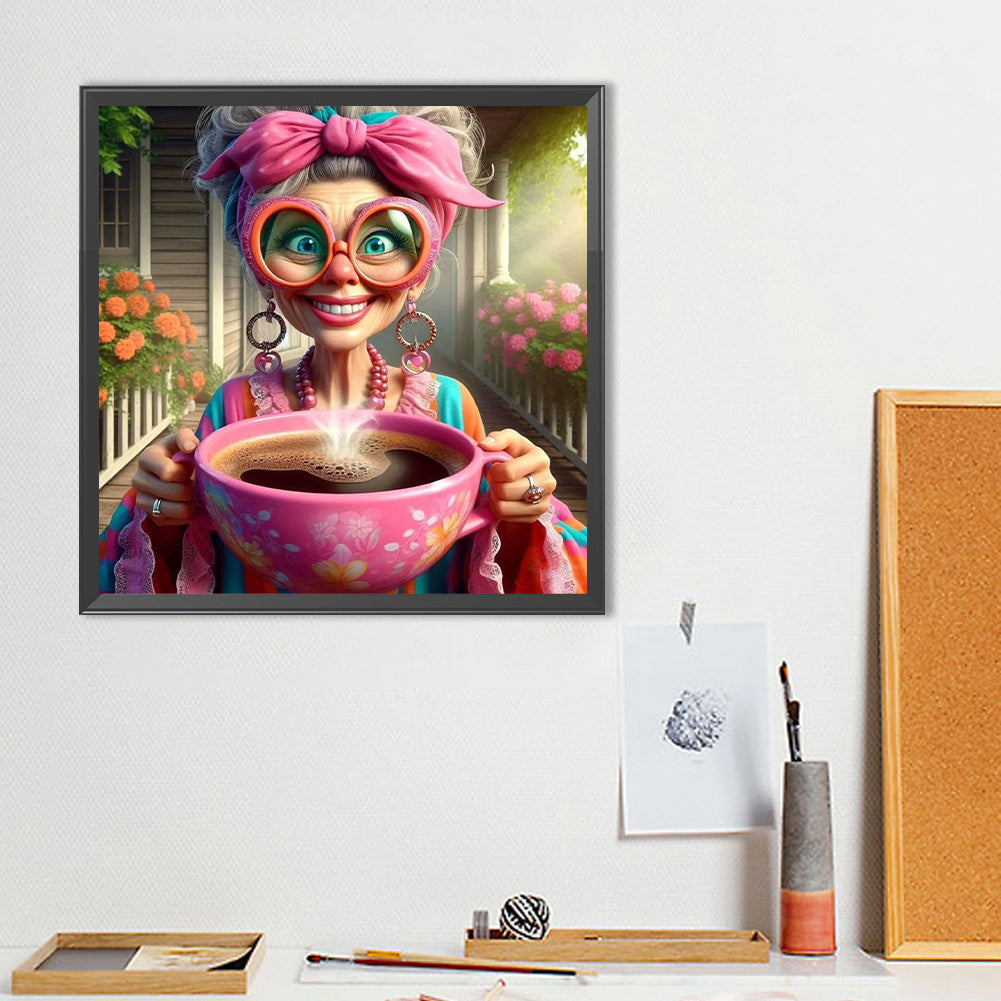Coffee Grandma - Full Round Drill Diamond Painting 40*40CM