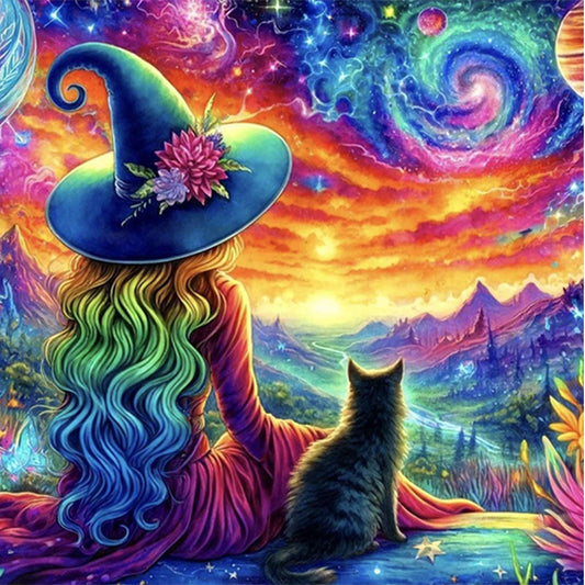 Witch And Black Cat - Full AB Round Drill Diamond Painting 50*50CM