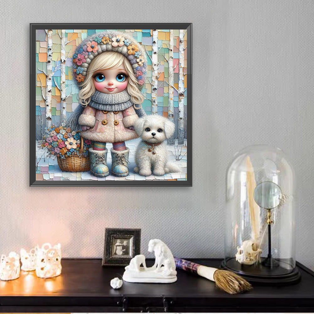 Friendship Between Dog And Little Girl - Full Square Drill Diamond Painting 30*30CM