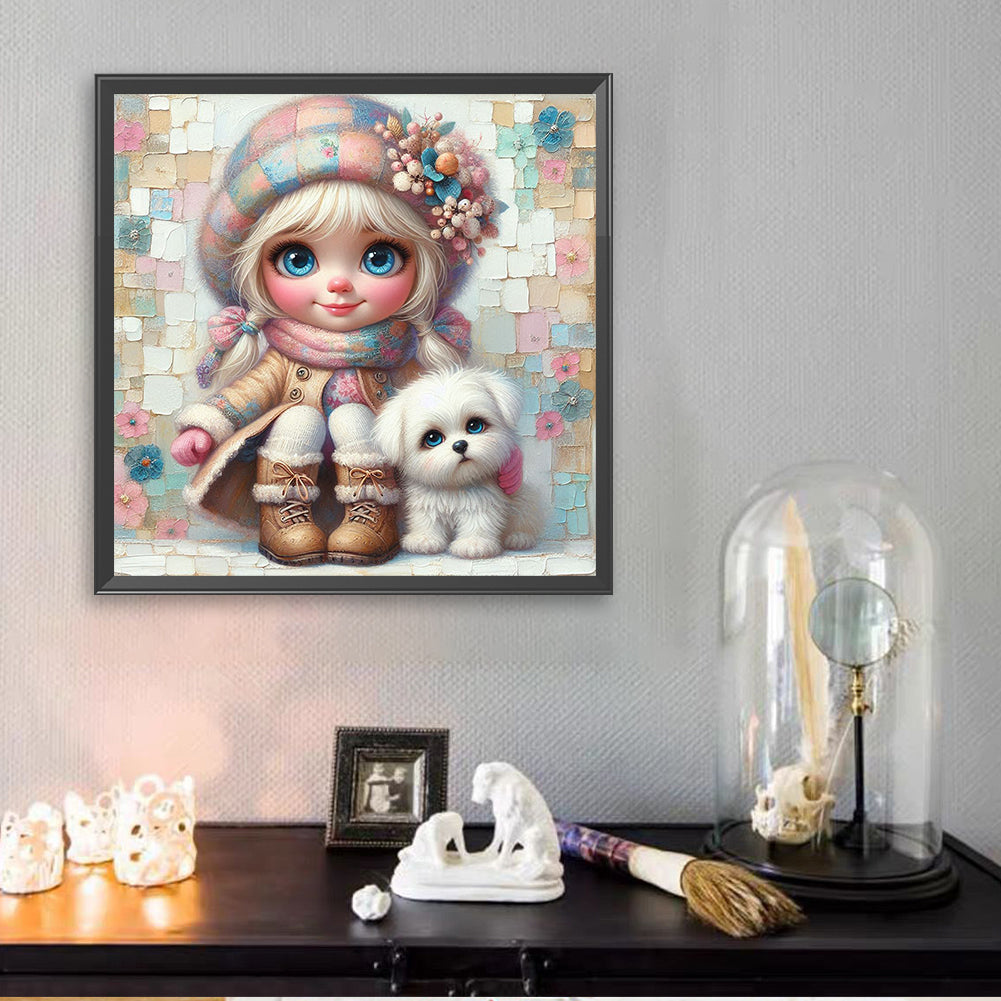 Friendship Between Dog And Little Girl - Full Square Drill Diamond Painting 30*30CM