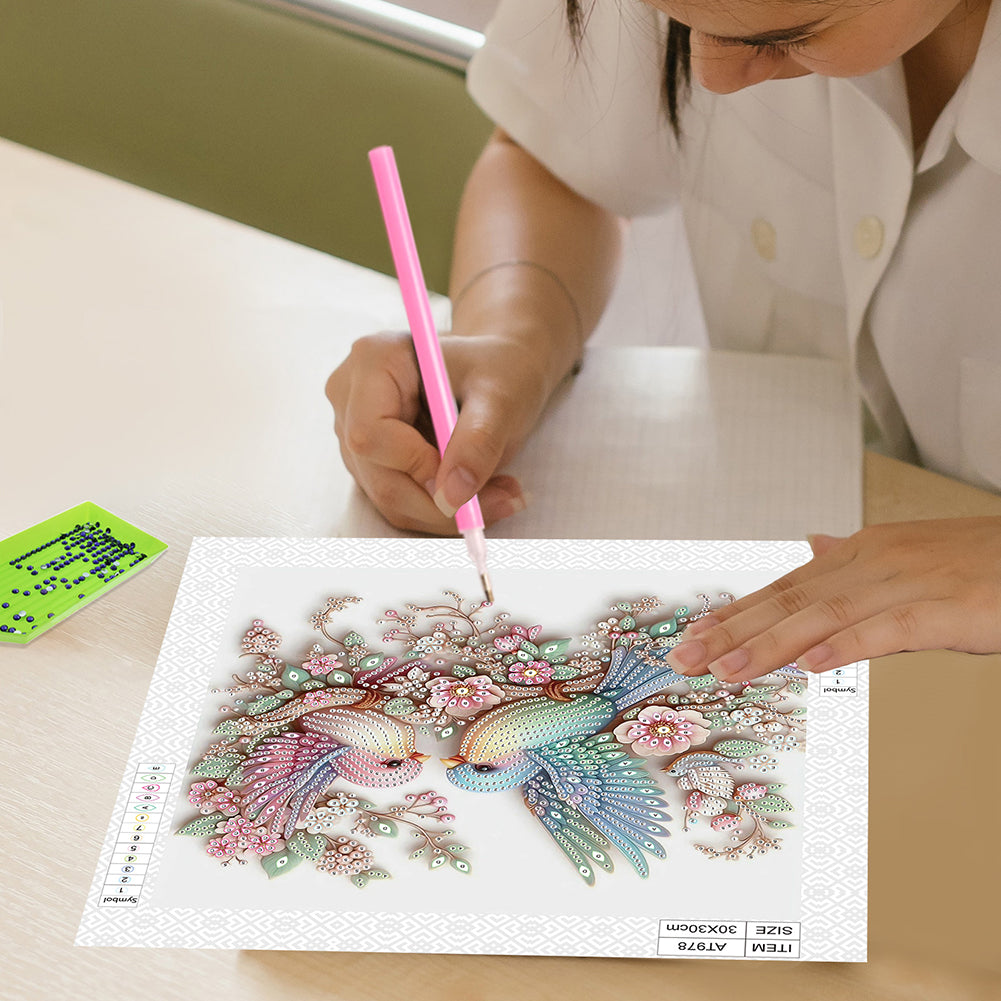 Pink Bird - Special Shaped Drill Diamond Painting 30*30CM