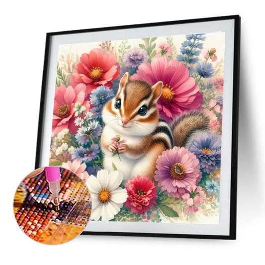 Squirrels In Flowers - Full Round Drill Diamond Painting 40*40CM