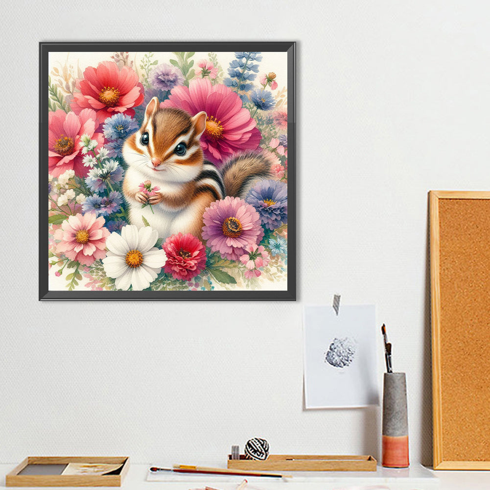 Squirrels In Flowers - Full Round Drill Diamond Painting 40*40CM