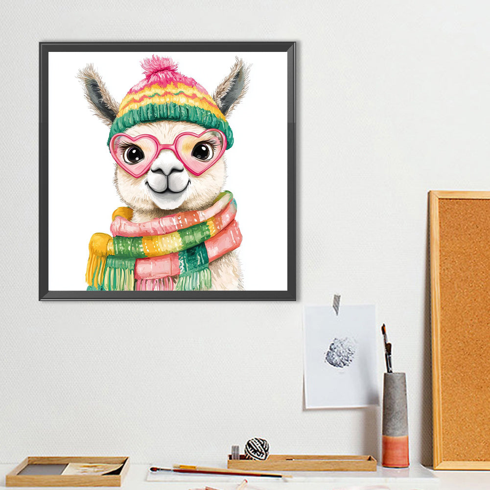 Alpaca In Scarf - Full Round Drill Diamond Painting 40*40CM