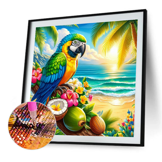 Macaws In Summer Coconut Trees - Full Round Drill Diamond Painting 30*30CM