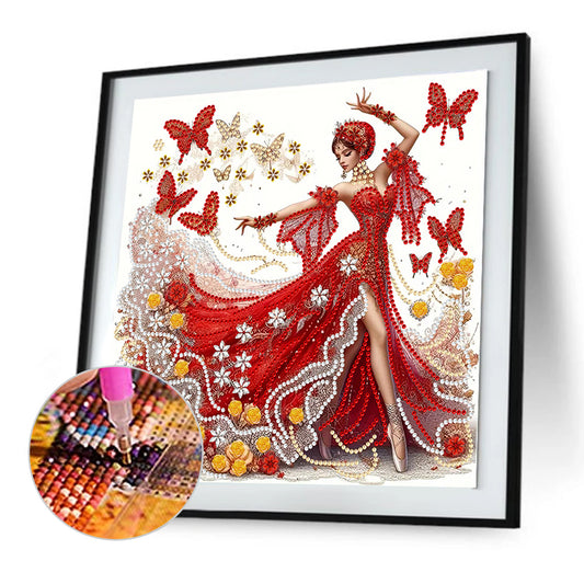 Dancing Girl In Red - Special Shaped Drill Diamond Painting 30*30CM