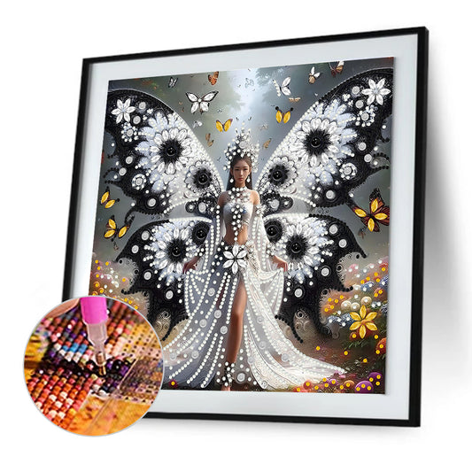 White And Black Butterfly Girl - Special Shaped Drill Diamond Painting 30*30CM