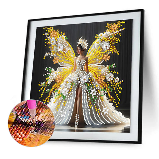 White And Gold Butterfly Girl - Special Shaped Drill Diamond Painting 30*30CM