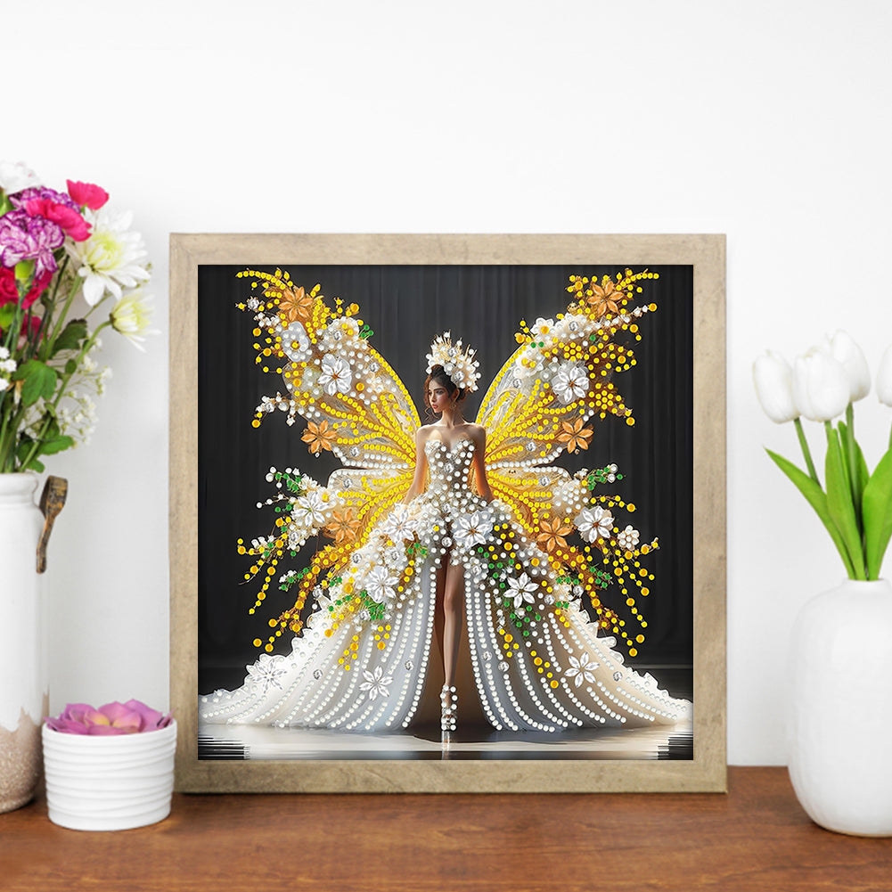 White And Gold Butterfly Girl - Special Shaped Drill Diamond Painting 30*30CM