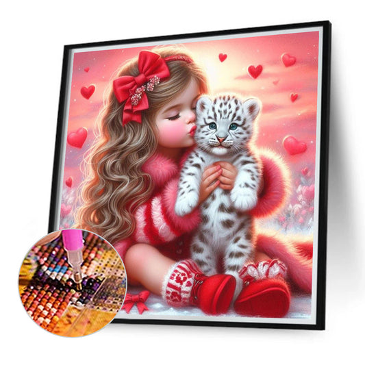 Love Girl And White Tiger - Full Round Drill Diamond Painting 40*40CM