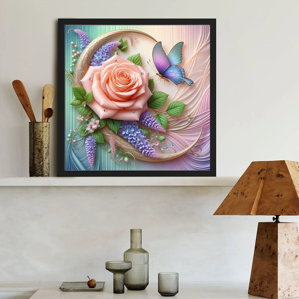 Rose Flower Butterfly - Full Round Drill Diamond Painting 40*40CM