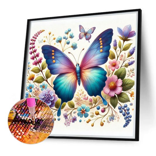 Flower Butterfly - Full Round Drill Diamond Painting 40*40CM