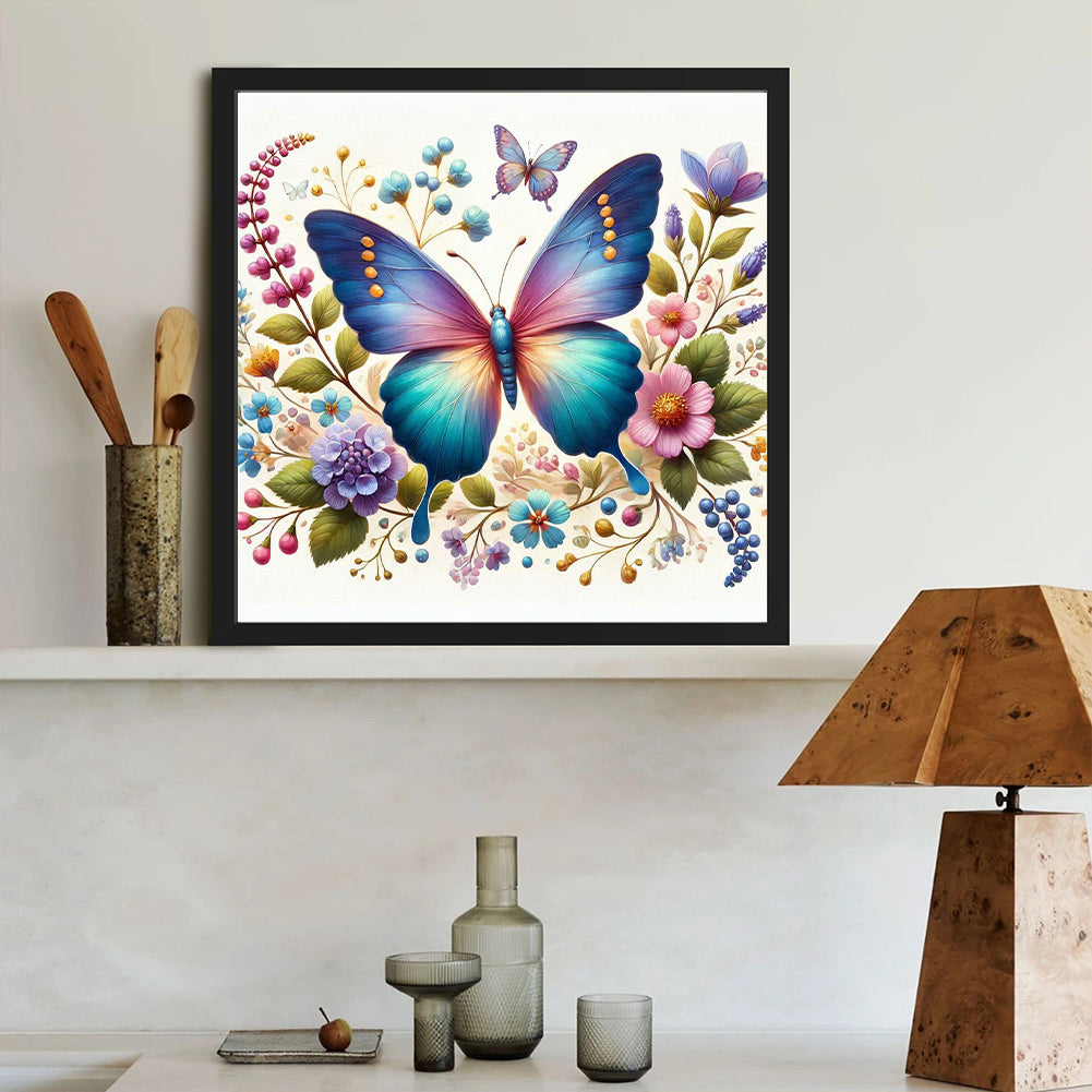 Flower Butterfly - Full Round Drill Diamond Painting 40*40CM