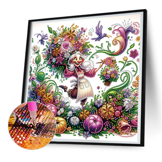 Optimistic Old Lady - Special Shaped Drill Diamond Painting 30*30CM