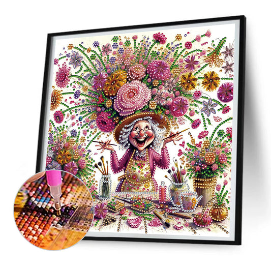 Optimistic Old Lady - Special Shaped Drill Diamond Painting 30*30CM