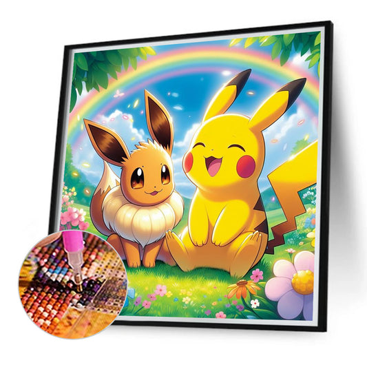 Pok¨¦mon, Pikachu, Eevee - Full Round Drill Diamond Painting 40*40CM