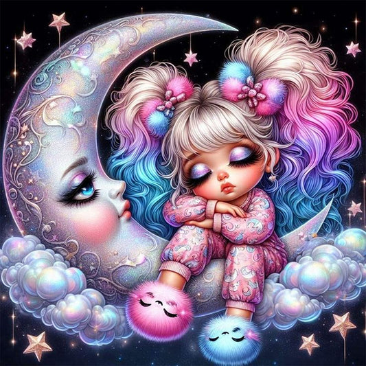 Girl On The Moon - Full AB Round Drill Diamond Painting 40*40CM