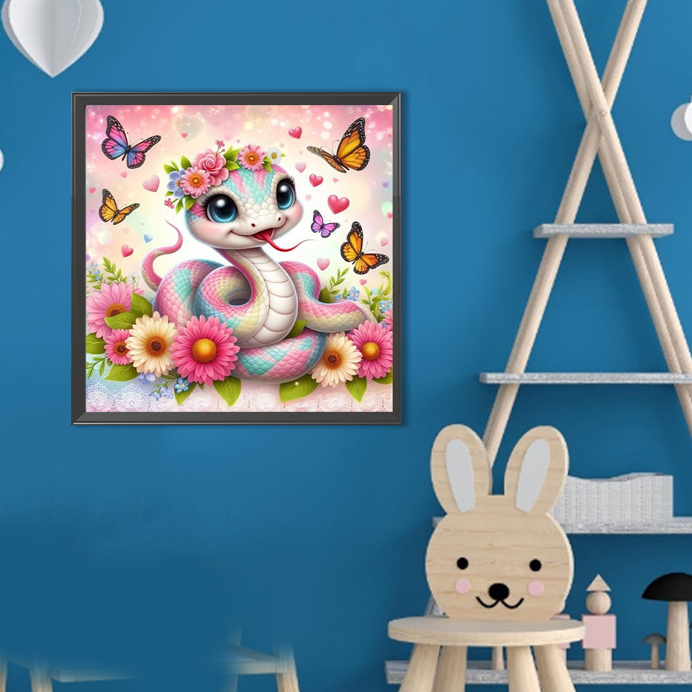 Daisy Butterfly Pink Snake - Full Round Drill Diamond Painting 40*40CM