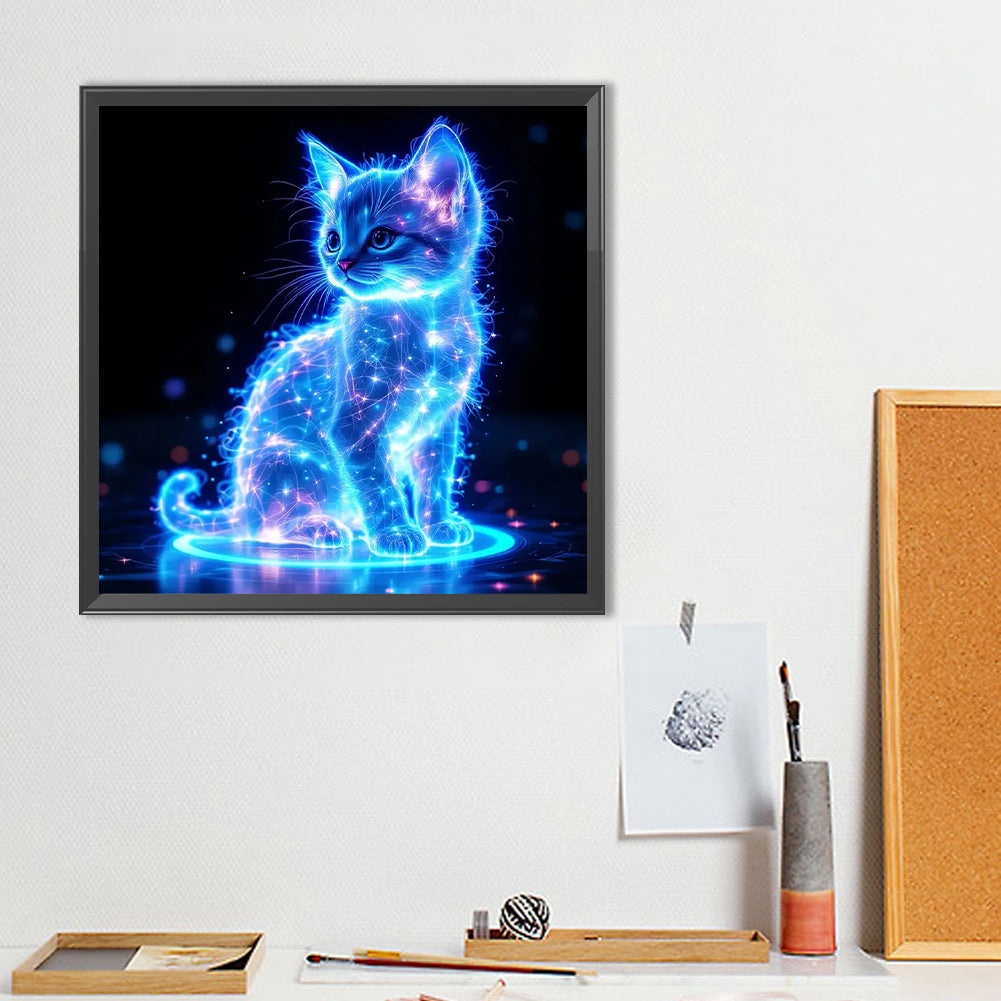 Geometry Particle Fluorescent Cat - Full Round Drill Diamond Painting 40*40CM