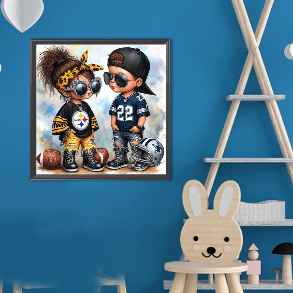 Pittsburgh Steelers Girl And Boy - Full Round Drill Diamond Painting 40*40CM