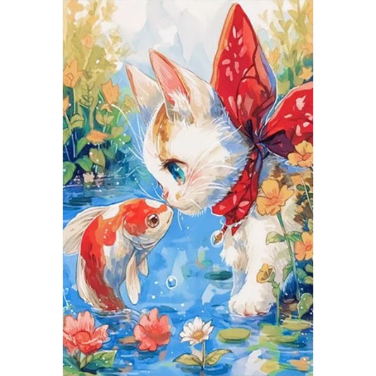Kitten And Fish - Full AB Round Drill Diamond Painting 40*60CM