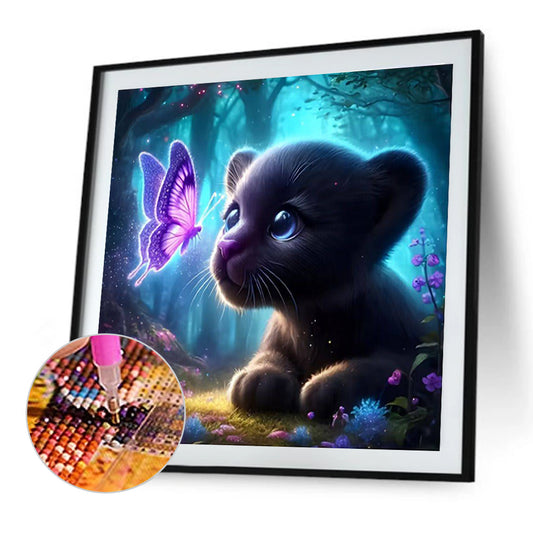 Fluorescent Butterfly Black Panther - Full Round Drill Diamond Painting 30*30CM