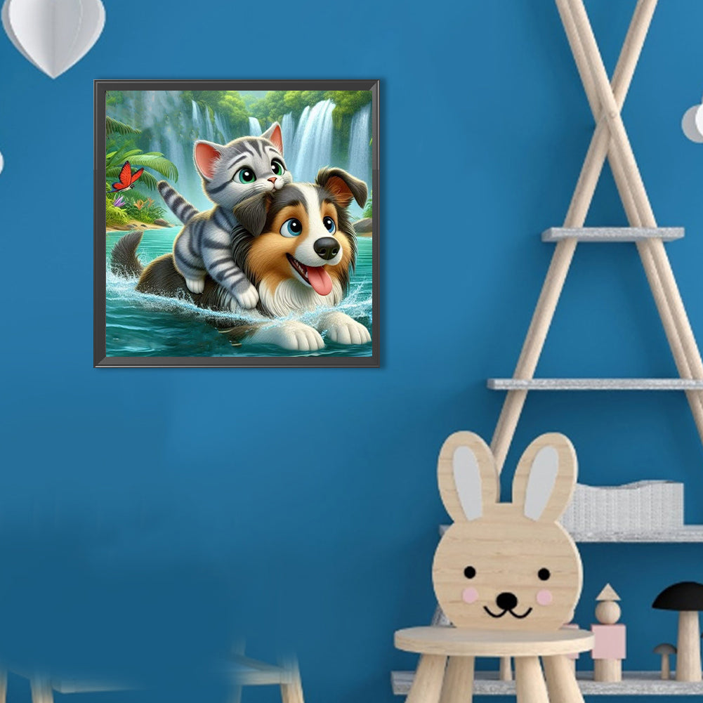 Lake Kitten And Puppy - Full Round Drill Diamond Painting 30*30CM