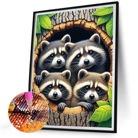 Tree Hole Raccoons - Full Round Drill Diamond Painting 30*40CM