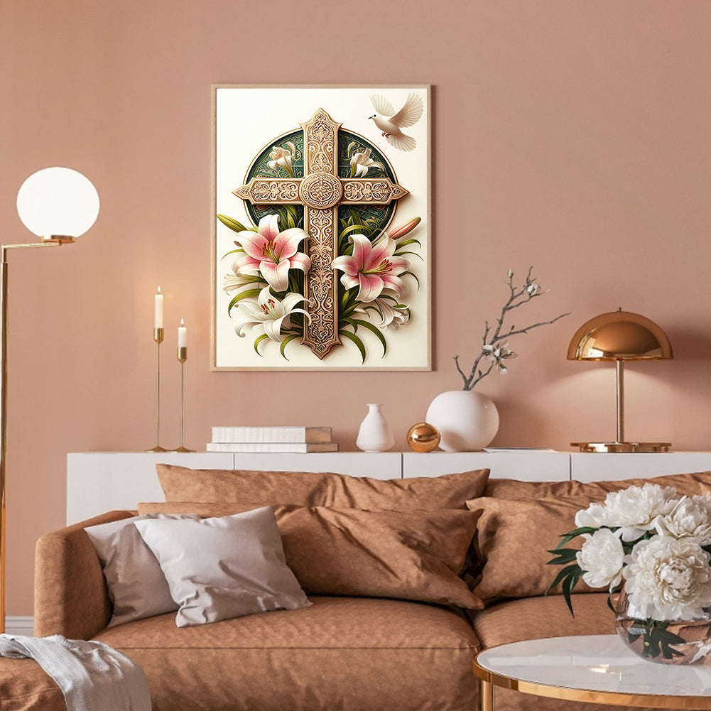 Flower Cross - Full Round Drill Diamond Painting 30*40CM