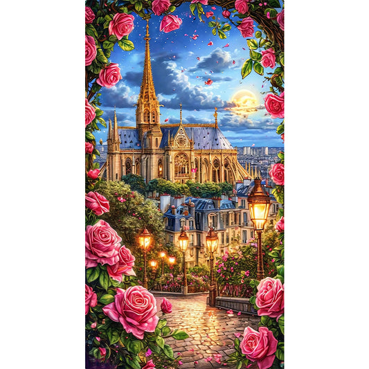 Flowers And Castle - Full Round Drill Diamond Painting 40*70CM