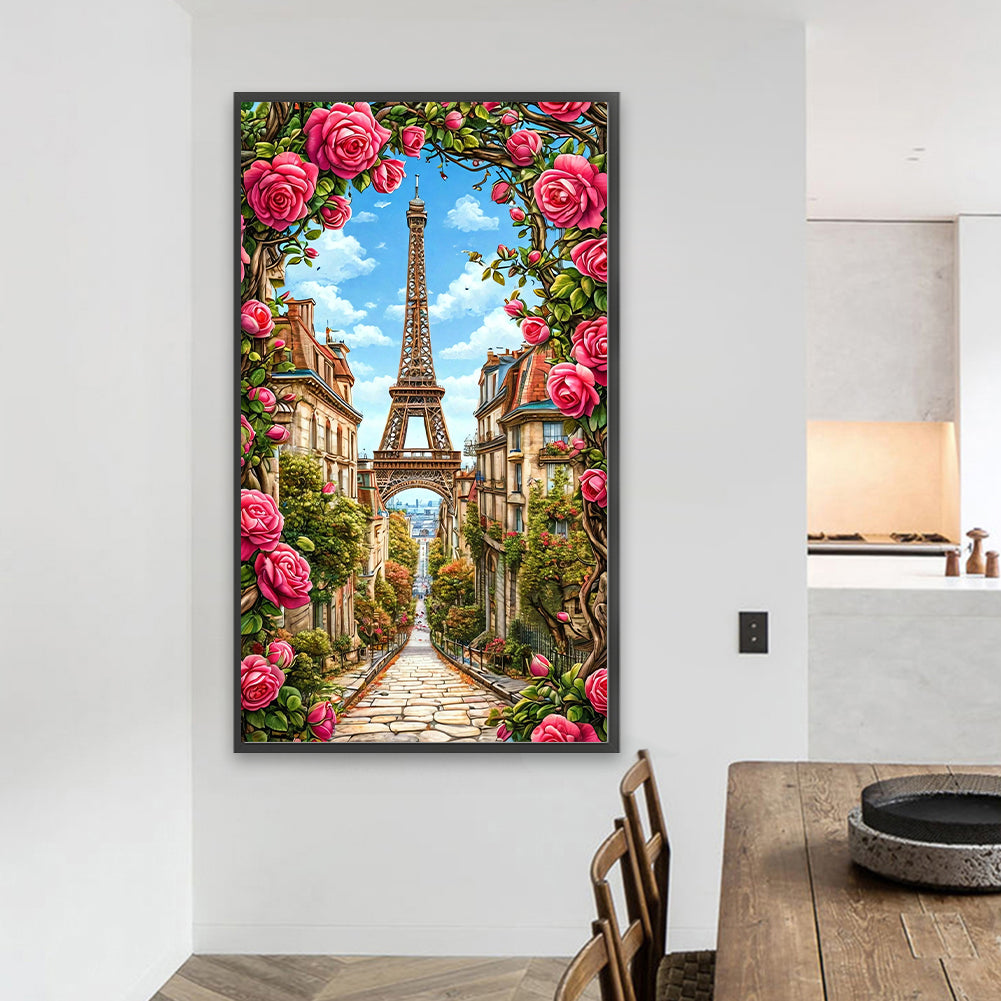 Eiffel Tower And Flowers - Full Round Drill Diamond Painting 40*70CM