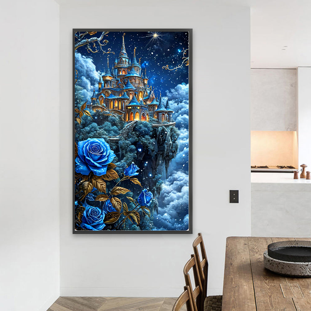 Castle And Blue Enchantress Flowers - Full Round Drill Diamond Painting 40*70CM