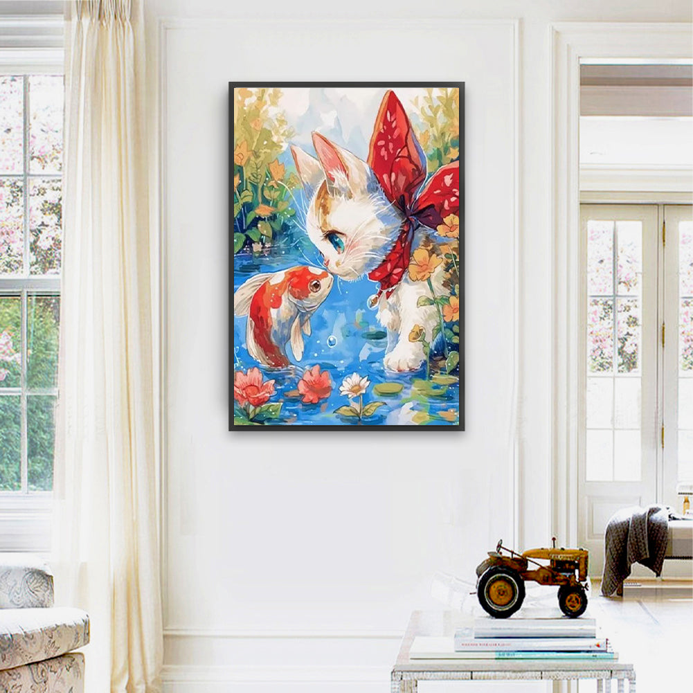 Cat And Fish - Full Square Drill Diamond Painting 60*40CM