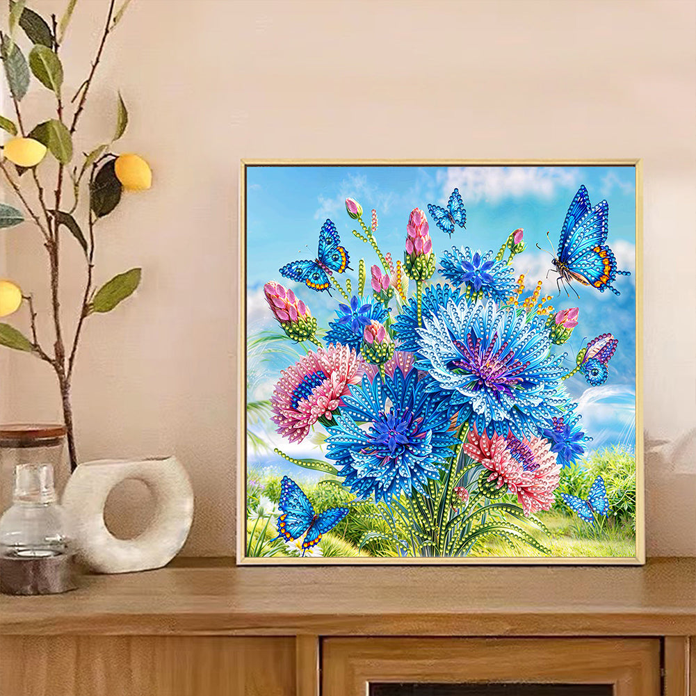Butterfly Blue Flower - Special Shaped Drill Diamond Painting 30*30CM