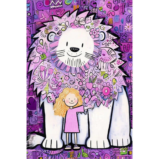 Little Girl And Lion - Full AB Round Drill Diamond Painting 40*60CM