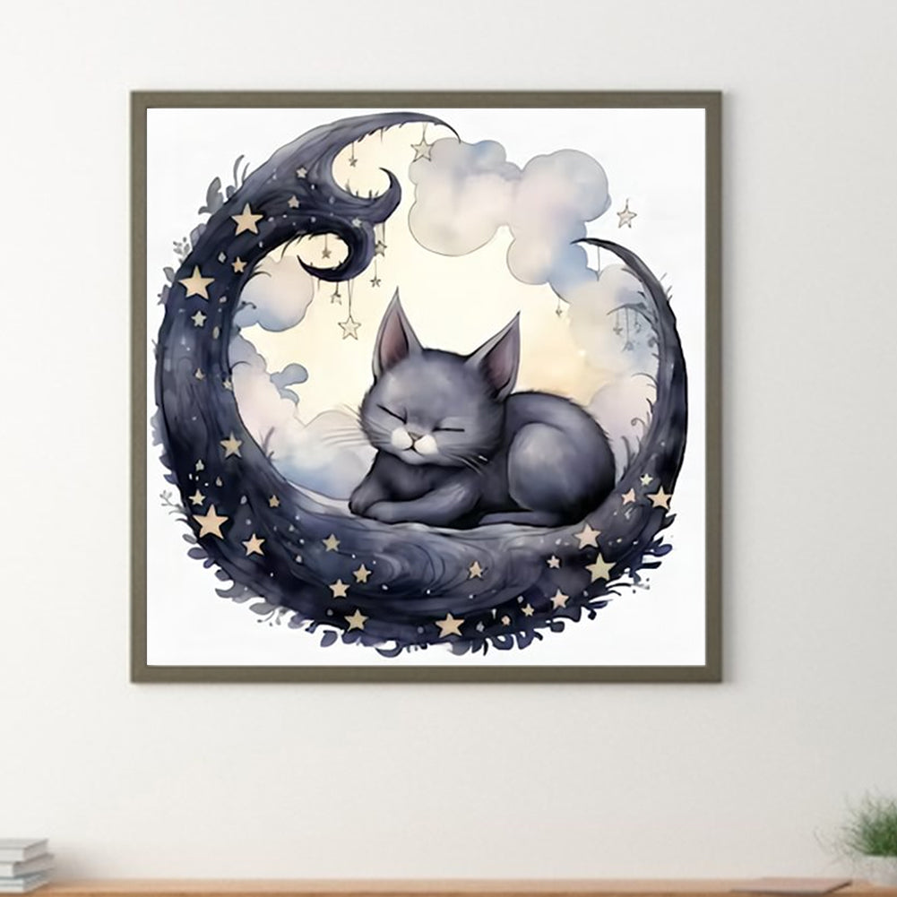 Crescent Black Cat - Full Round Drill Diamond Painting 40*40CM