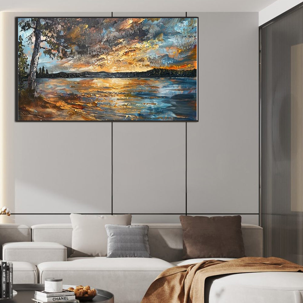 Under The Tree By The Lake - Full Round Drill Diamond Painting 70*40CM