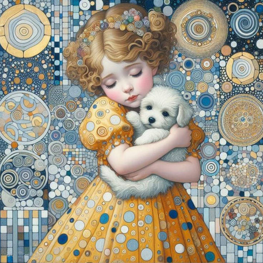 Little Girl Holding A Dog - Full Square Drill Diamond Painting 40*40CM