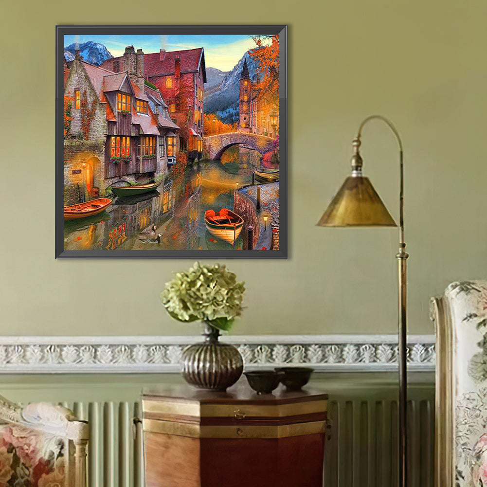 House With Lake View - Full Round Drill Diamond Painting 40*40CM