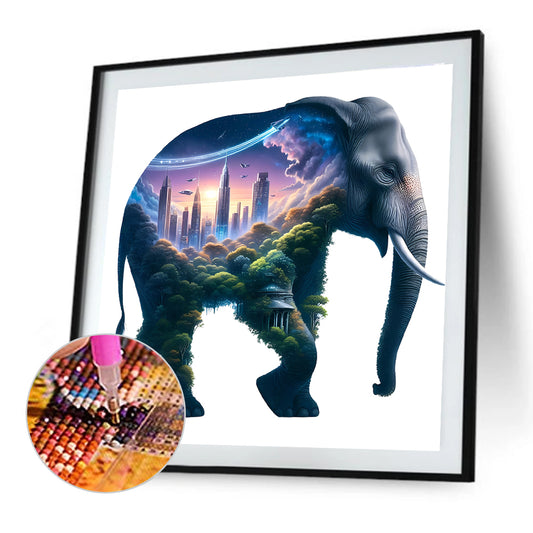 Elephant And High-Rise - Full Round Drill Diamond Painting 30*30CM