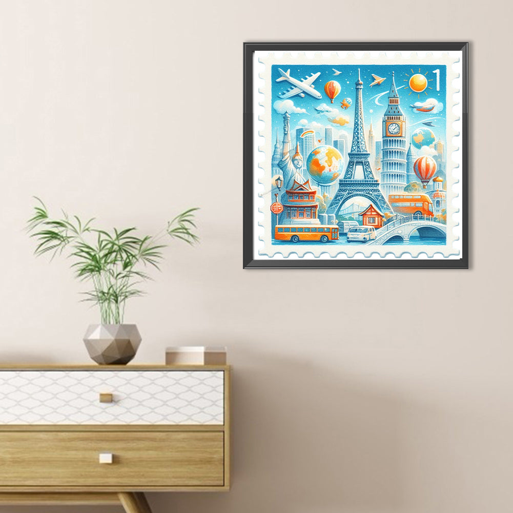 Famous Buildings With Stamp Feeling - Full Round Drill Diamond Painting 30*30CM