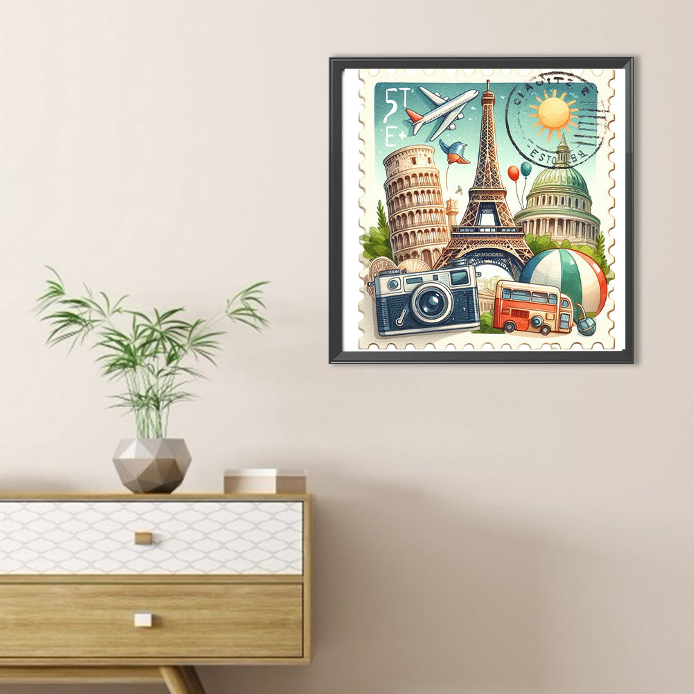 Famous Buildings With Stamp Feeling - Full Round Drill Diamond Painting 30*30CM