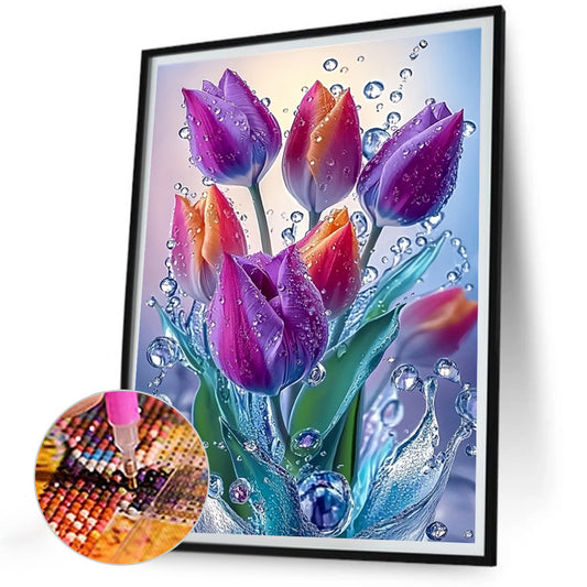 Water Flower Tulip - Full Round Drill Diamond Painting 30*40CM