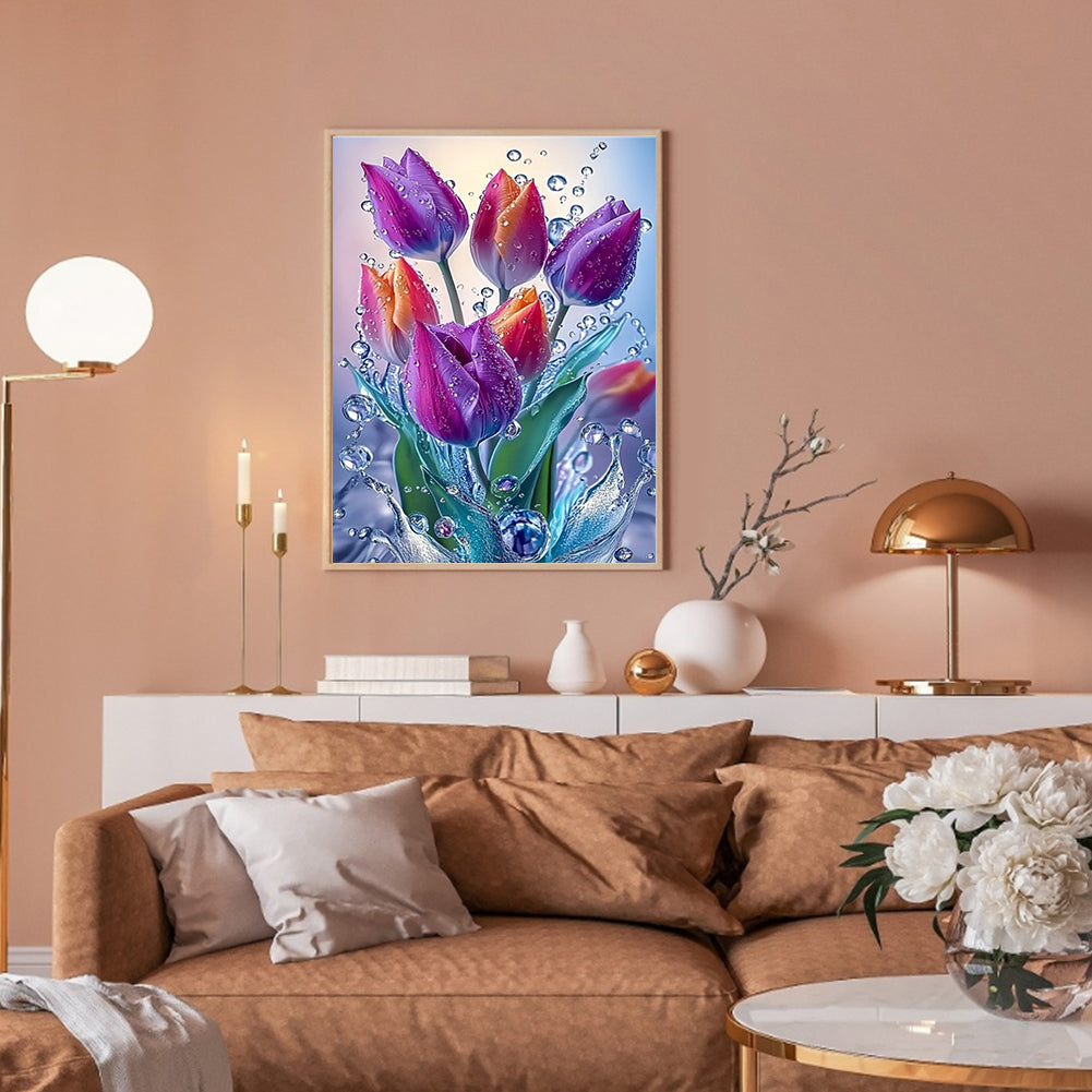 Water Flower Tulip - Full Round Drill Diamond Painting 30*40CM