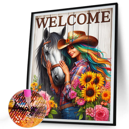 Cowboy Girl And Horse - Full Round Drill Diamond Painting 35*40CM