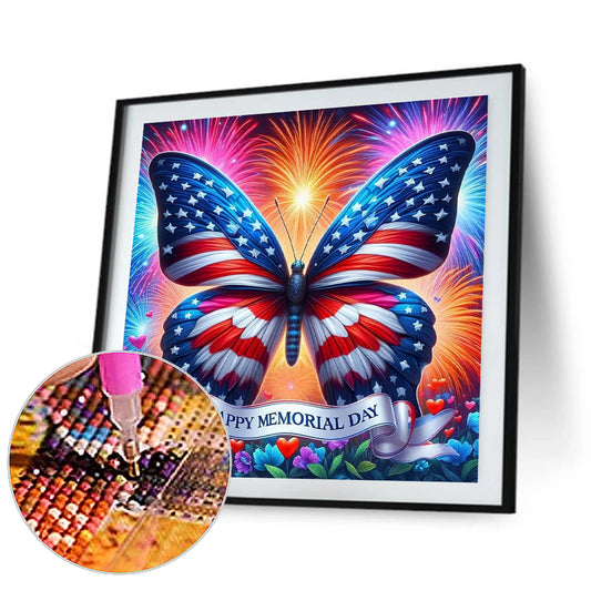 Independence Day Butterfly - Full Round Drill Diamond Painting 30*30CM